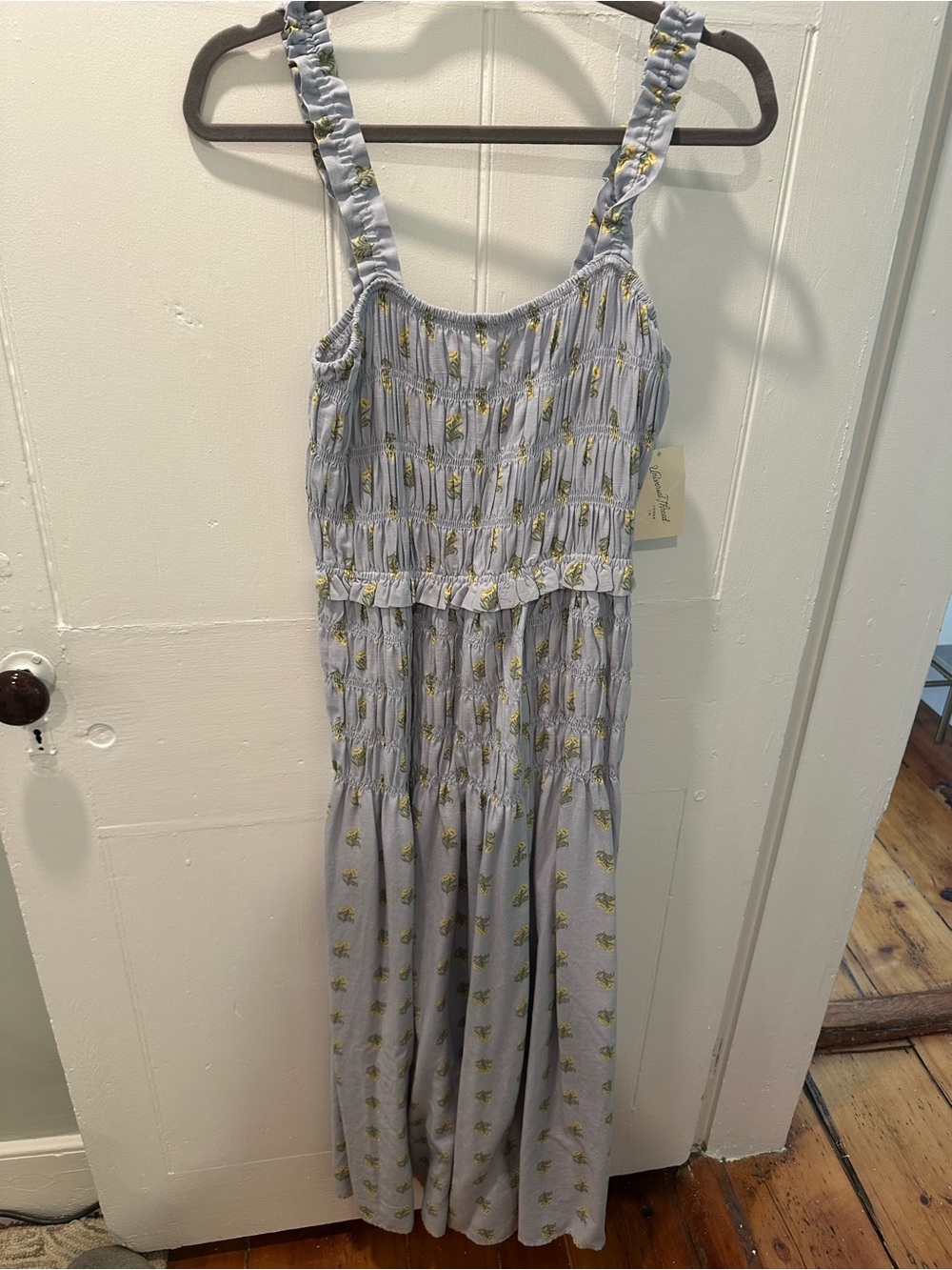 Universal Thread Light Blue Floral Smocked Dress with Yellow Accents